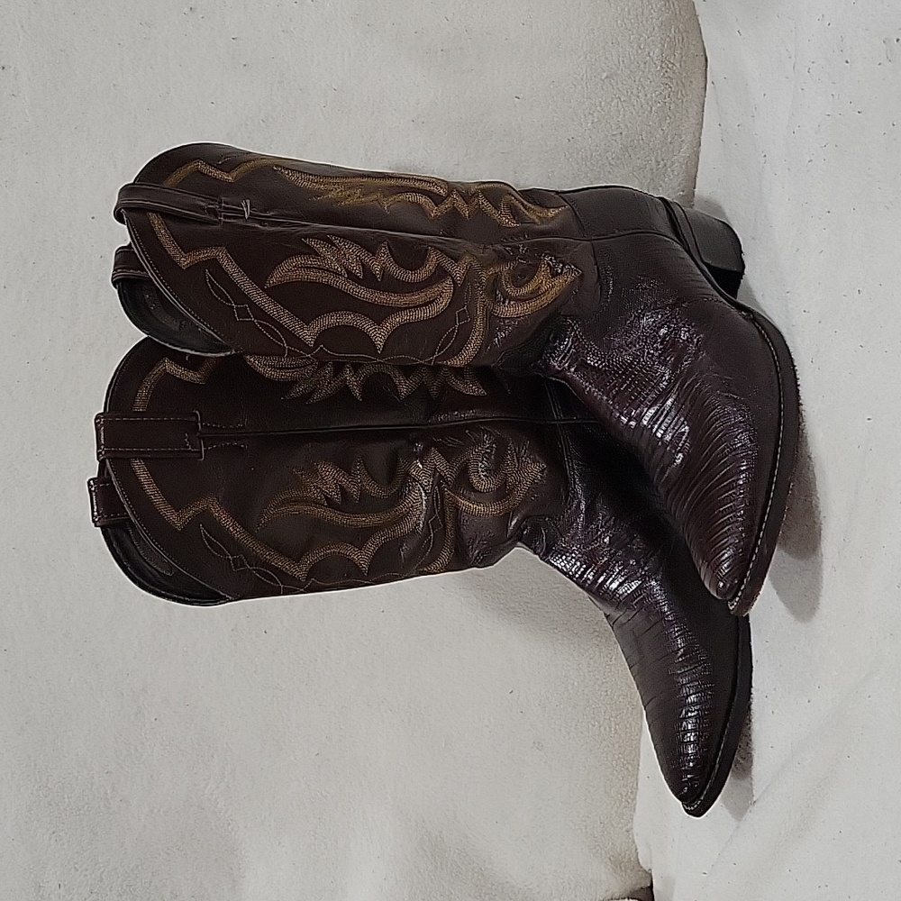 Justin Cowboy Boots 8308 Iguana Skin 10 1/2 EE Chocolate